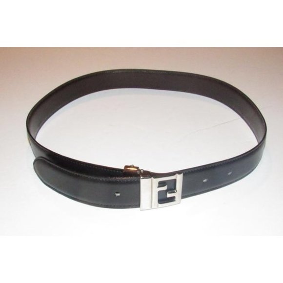 FENDI Black Brown Reversible Chrome FF Buckle Belt main image 7